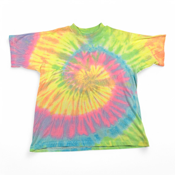 Vintage Gitano Shirt Adult MEDIUM Tie Dye Yellow Pink Rainbow Spiral 90s - Picture 1 of 6